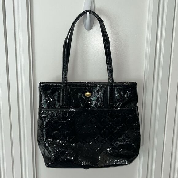 Coach Signature Patent Leather Shoulder Bag - Picture 1 of 11